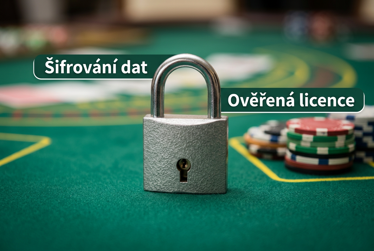 Infografika o bezpečnosti kasina se symbolem zámku na hracím stole